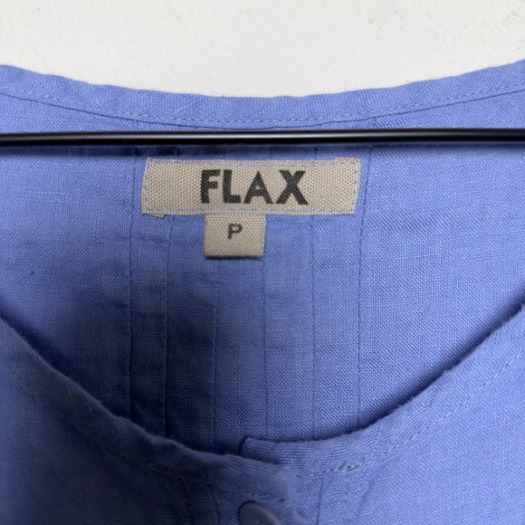 Flax Women 100% Linen Button Front Long Sleeve Blouse Top Blue Petite Lagenlook - Picture 5 of 8